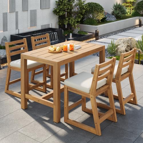 5-Piece Patio Bar Set with 4 Cushioned Bar Stools S972