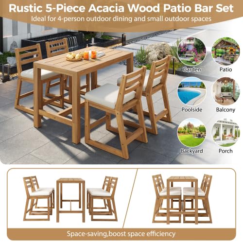 5-Piece Patio Bar Set with 4 Cushioned Bar Stools S972