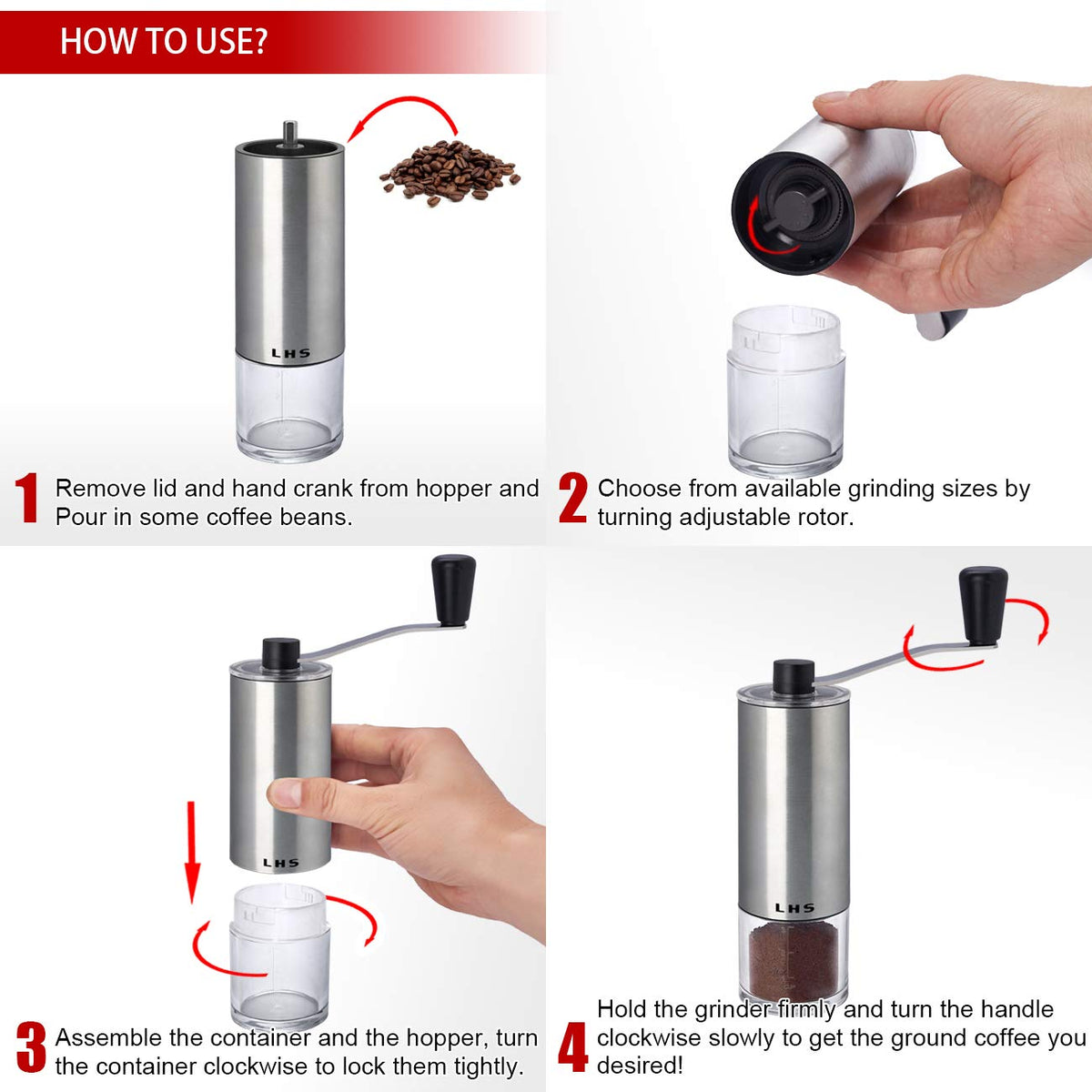 Coffee Grinder Stainless Steel Ceramic Conical Burr P4465
