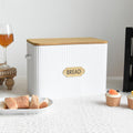Extra Large White Vertical Stripes Bread Box with Wood Lid F388