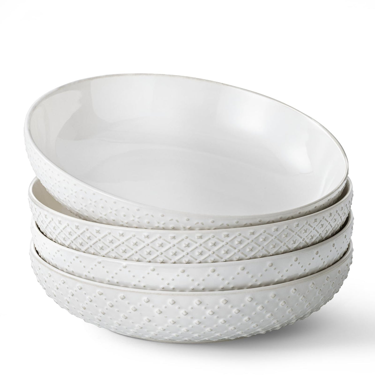8.5" Ceramic Pasta Bowls Set of 4, 30 oz Soft White O35976