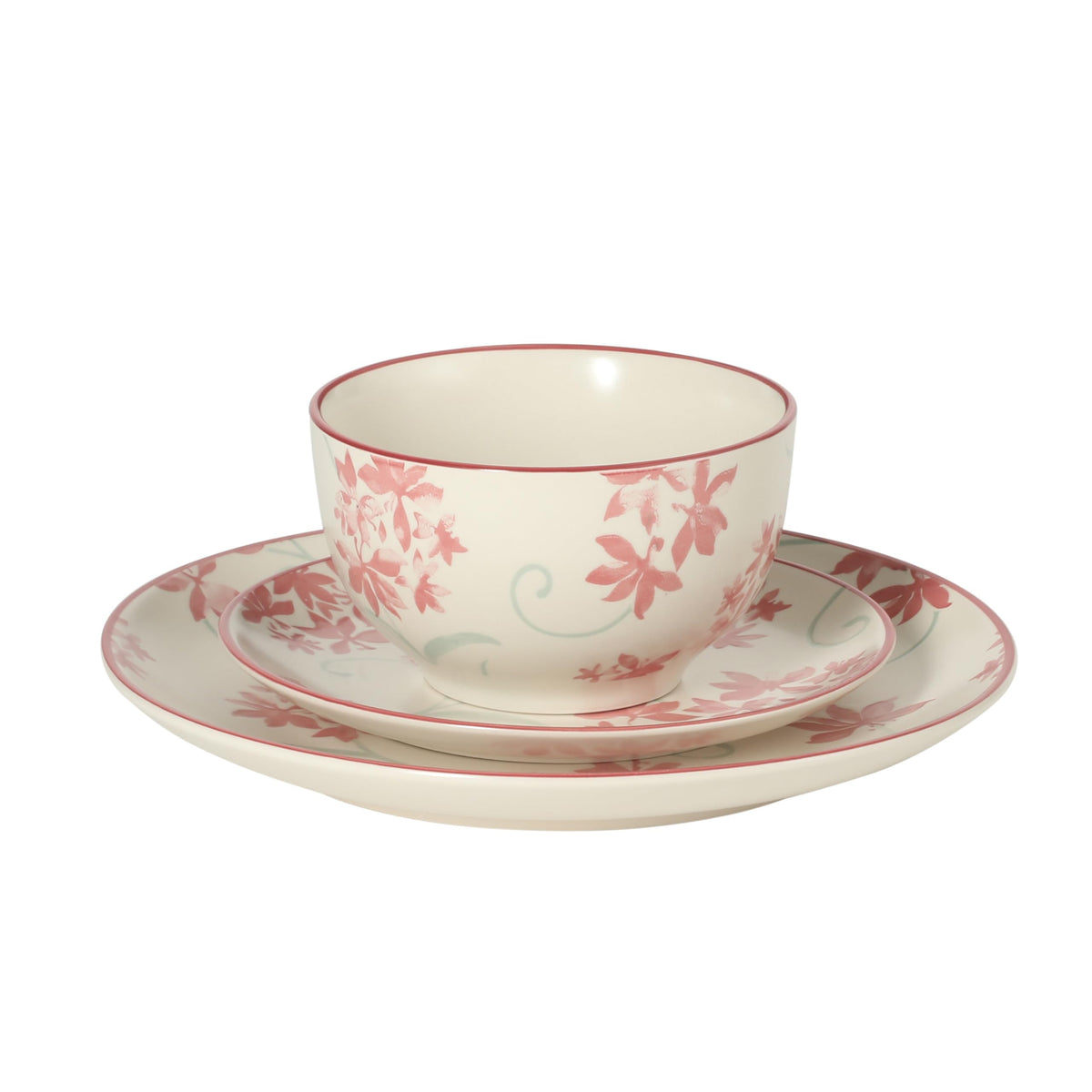12-Piece Matte Stoneware Dinnerware Set with Pink Floral Pattern H631573