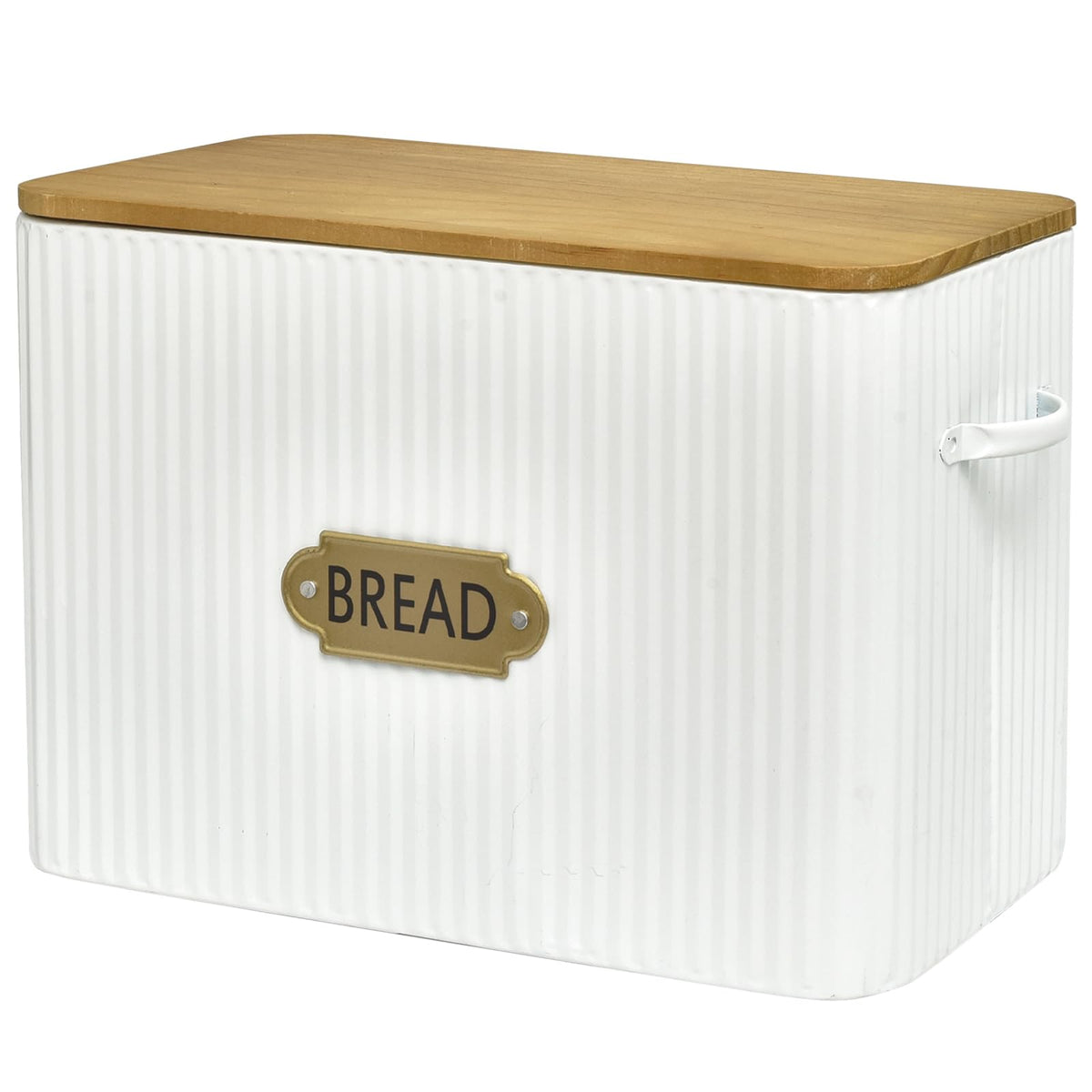 Extra Large White Vertical Stripes Bread Box with Wood Lid F388