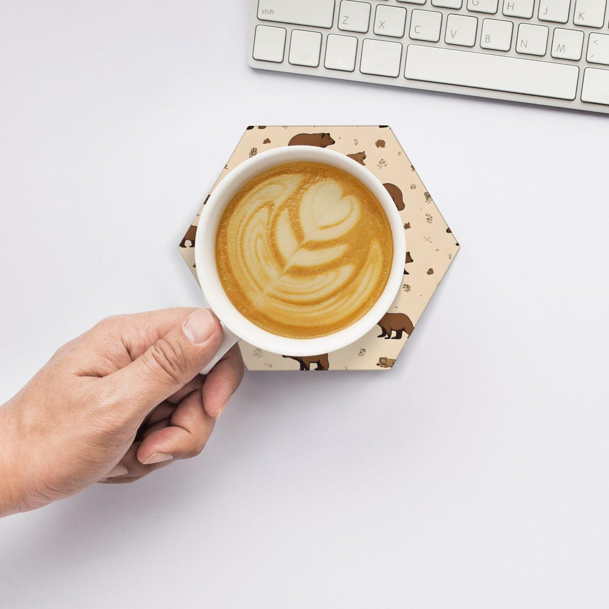 6 Piece Hexagonal Ceramic Coasters with Cork Backing B7709