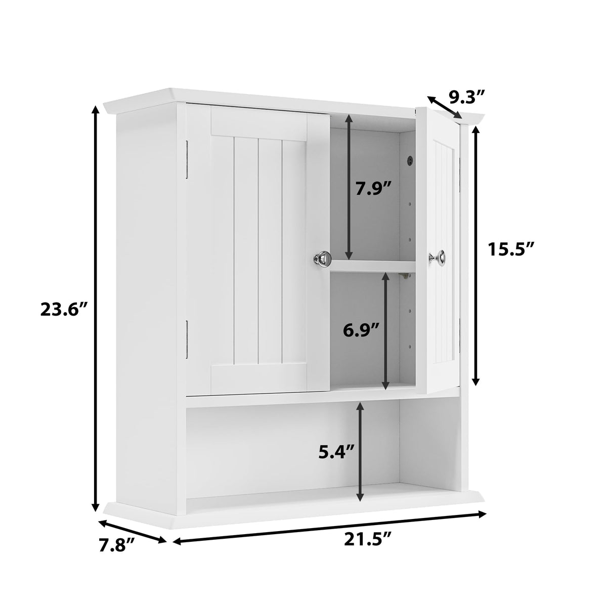 Wall Mount Bathroom Cabinet with 2 Doors and Open Shelf Y7479
