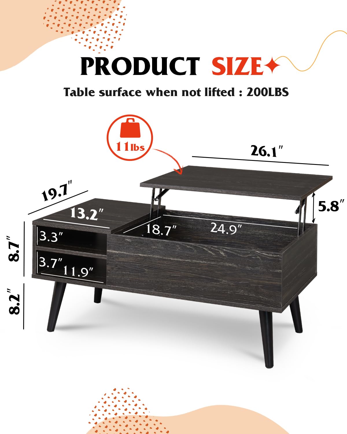 Lift Top Coffee Table with Hidden Storage, Black Q277