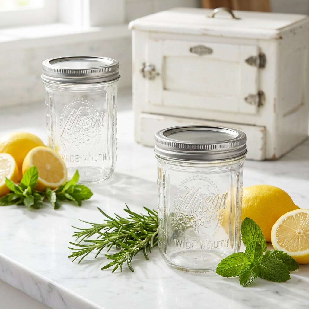 12 Pack 16 oz Wide Mouth Glass Mason Jars with Lids C86876