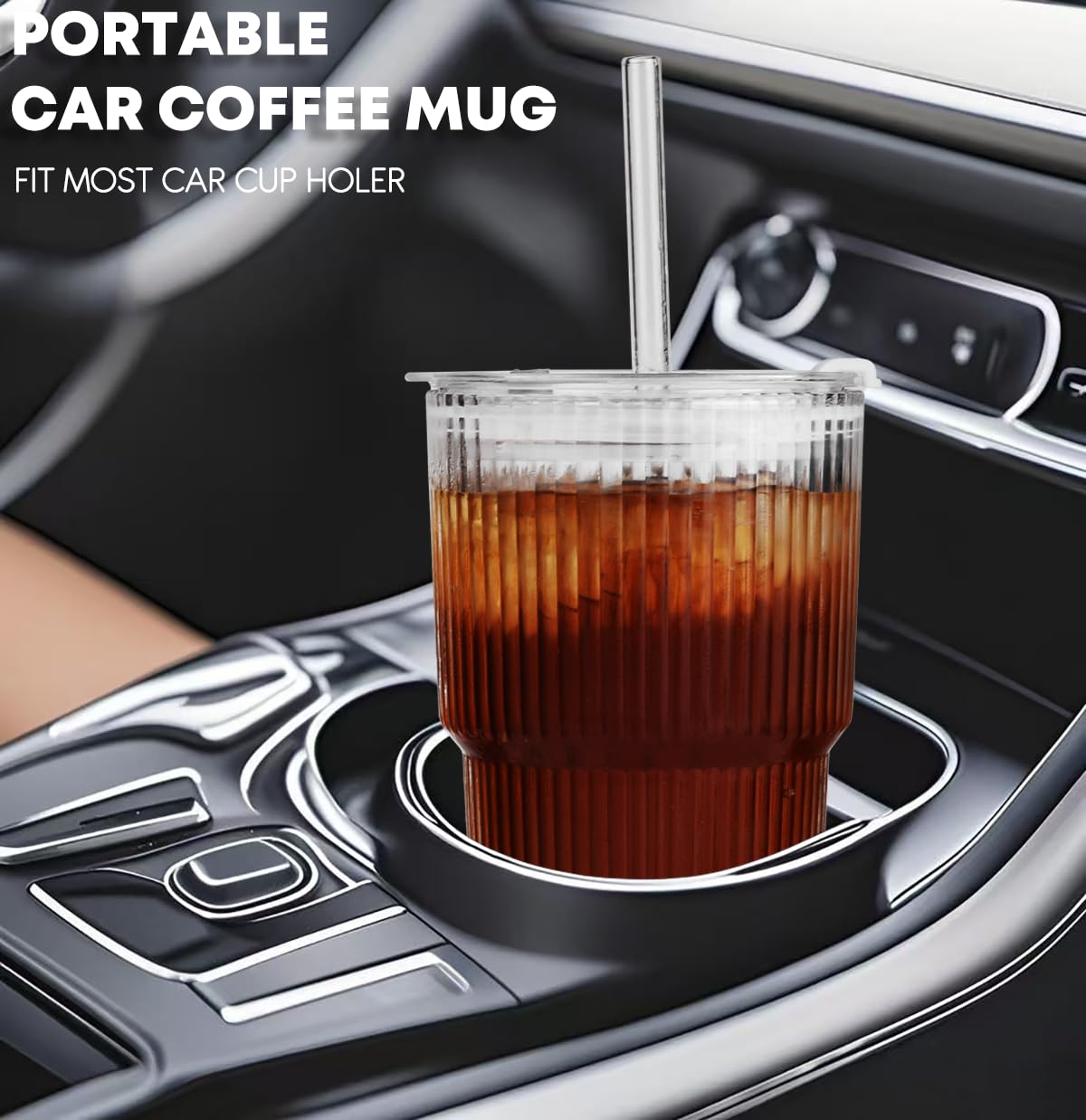 20 oz Ribbed Glass Tumbler with Lids and Straws, Pack of 2 R150100