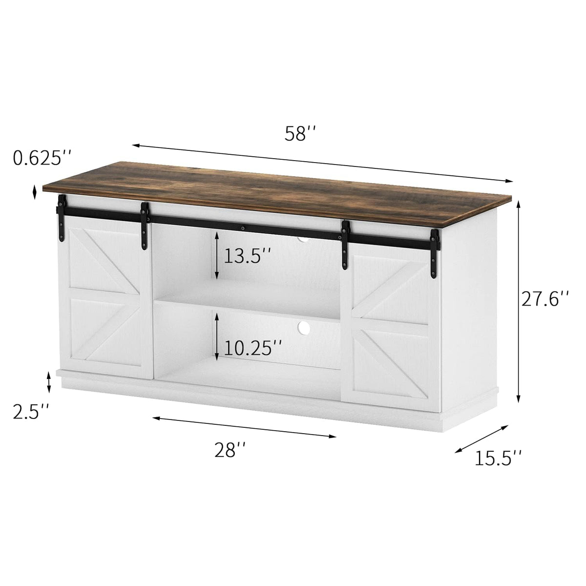 White Farmhouse TV Stand with Sliding Barn Doors N955382