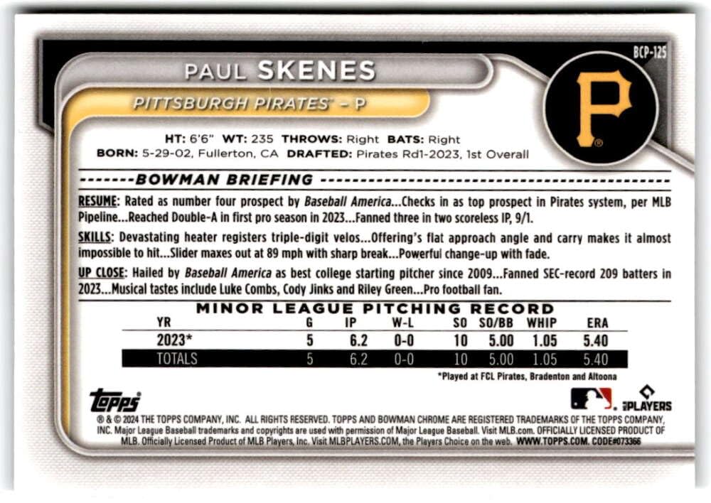 Paul Skenes Baseball Trading Card T741262