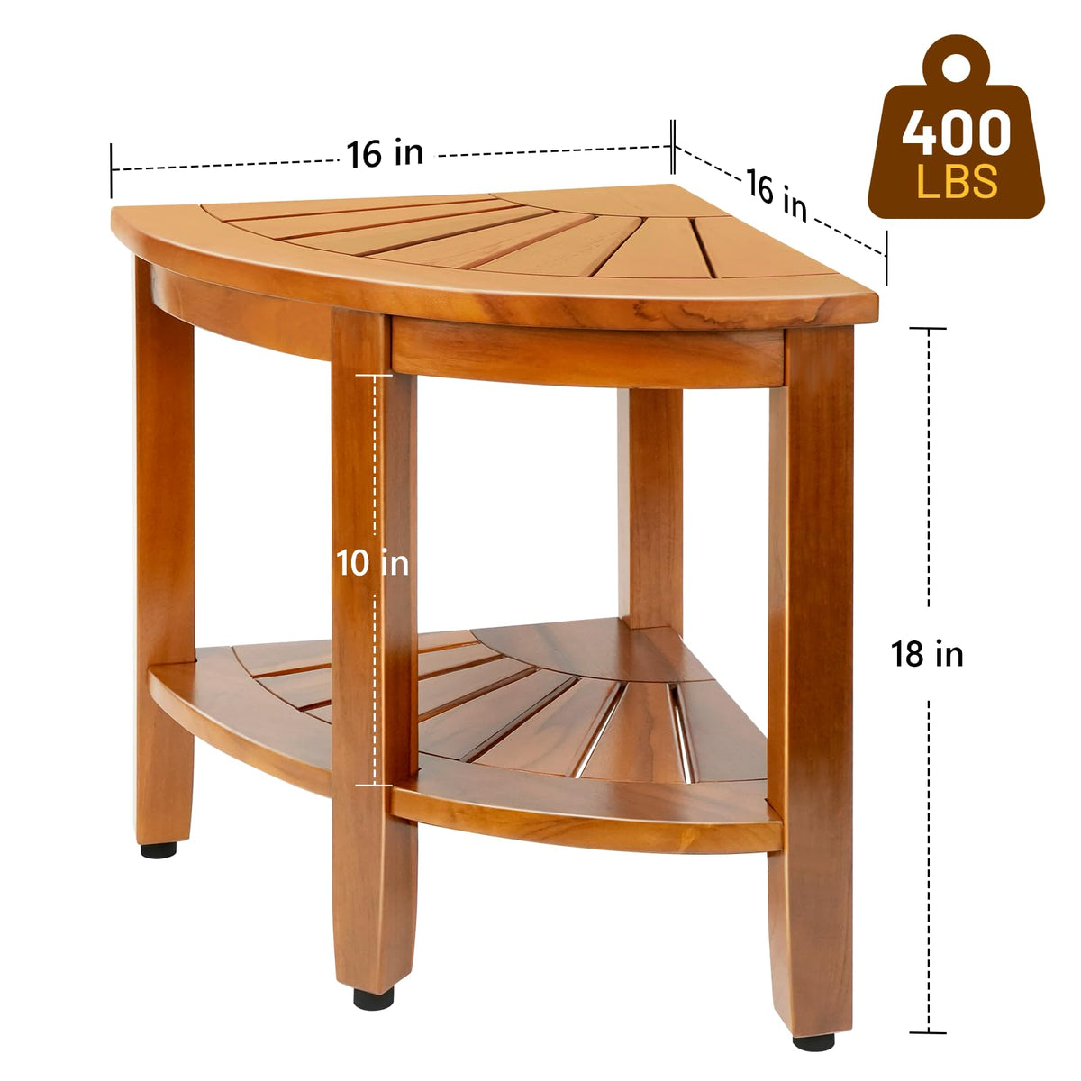 18" Teak Corner Shower Bench with Shelf O669
