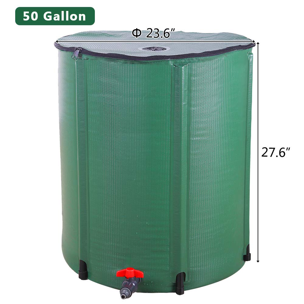 Collapsible 50 Gallon Green Rain Barrel I8949