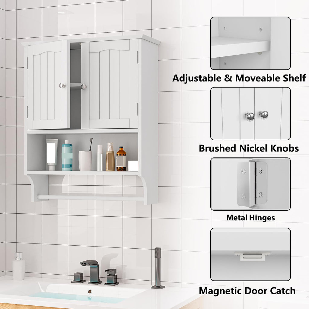 Wall Mount Bathroom Cabinet with 2 Doors and Open Shelf Y7479