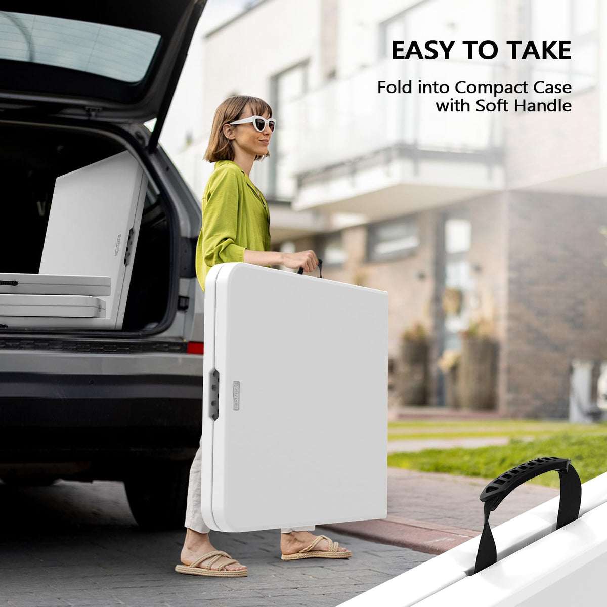6 Foot White Plastic Folding Table with Carrying Handle E9039