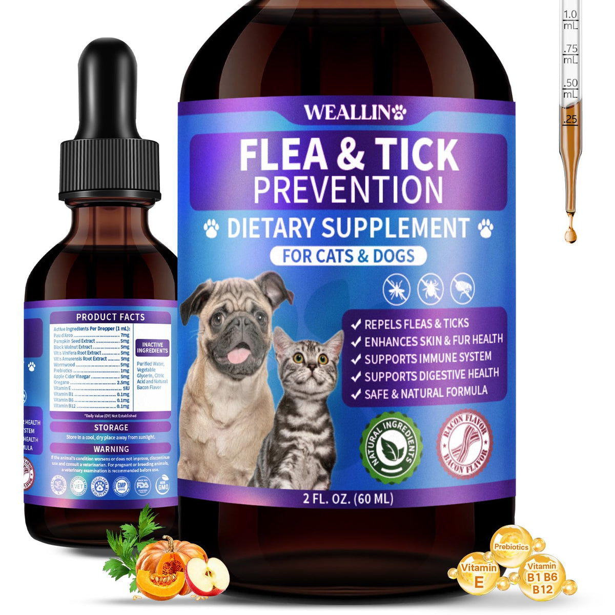 Oral Flea & Tick Support Drops for Dogs & Cats 60ml Q638524