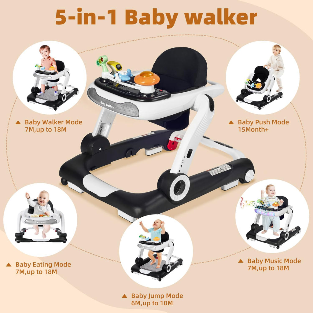 Foldable Adjustable Baby Walker with Wheels and Bouncer J894849