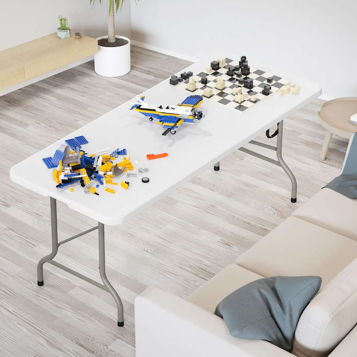 6 Foot White Plastic Folding Table with Carrying Handle E9039