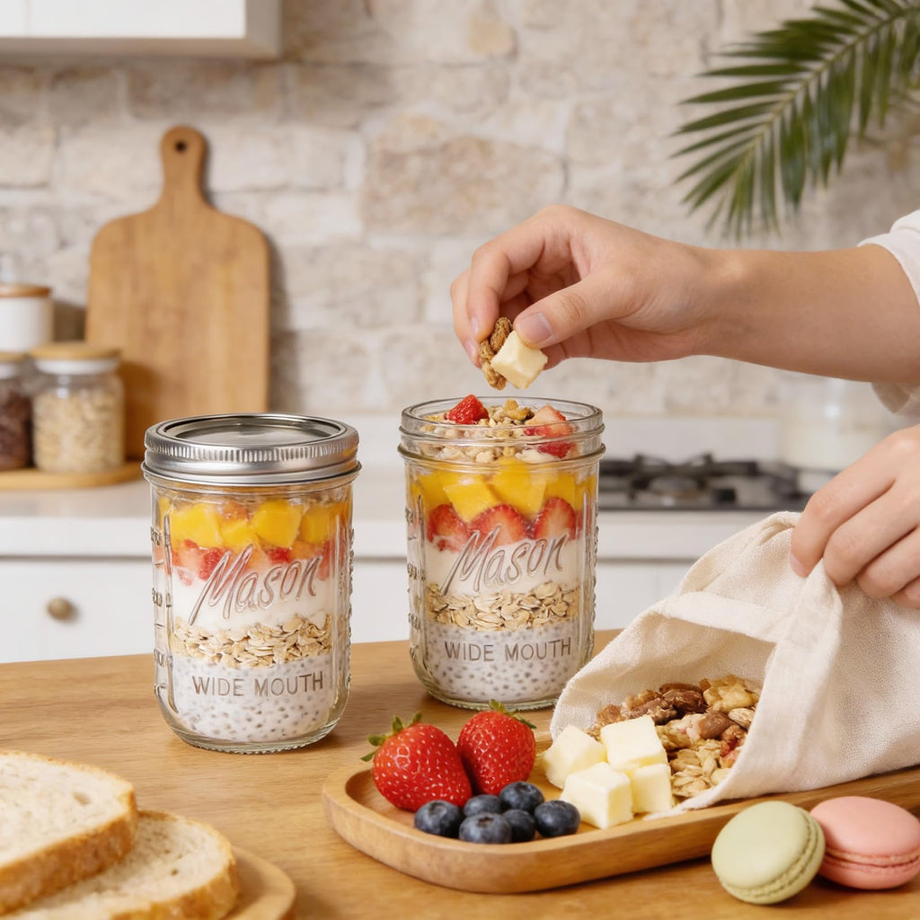 12 Pack 16 oz Wide Mouth Glass Mason Jars with Lids C86876
