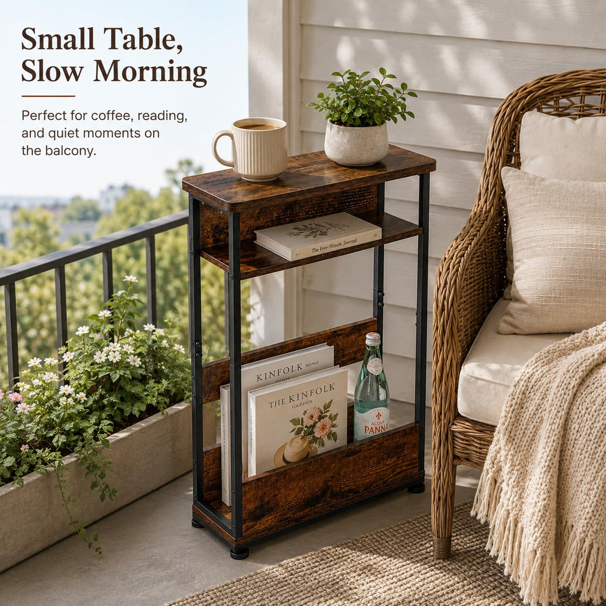 Narrow 3-Tier Side Table with Storage Shelf D871411