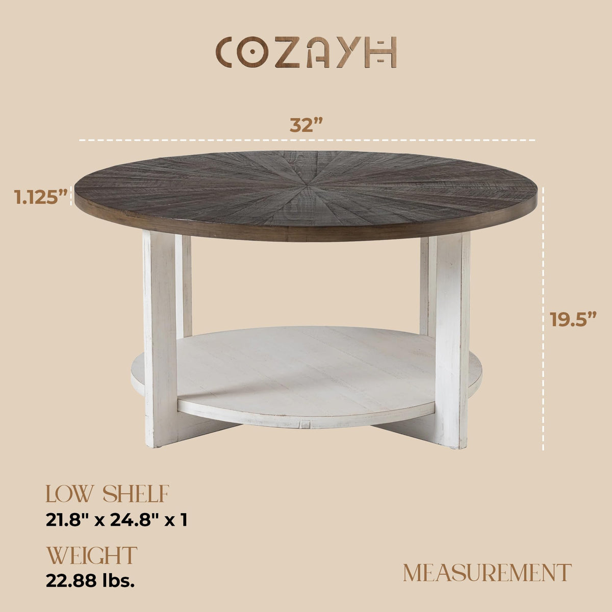 Round Farmhouse Coffee Table M3302
