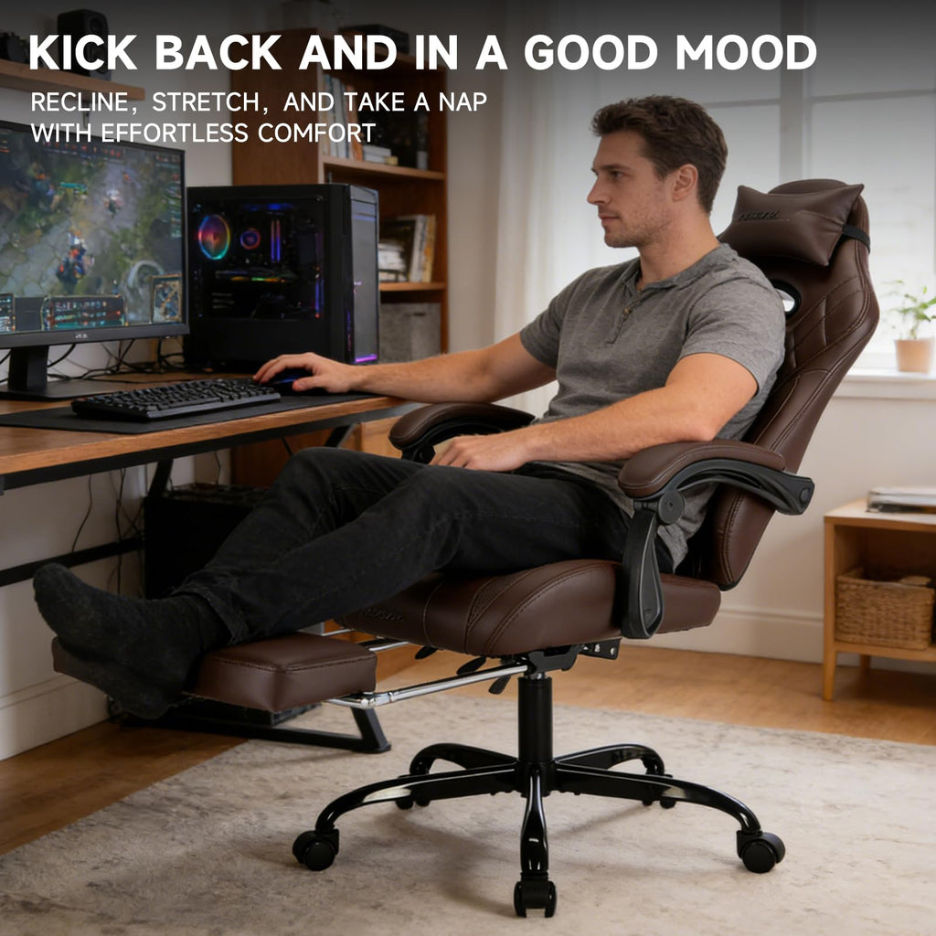 Gaming Chair with Footrest and Massage Lumbar Support Y99058
