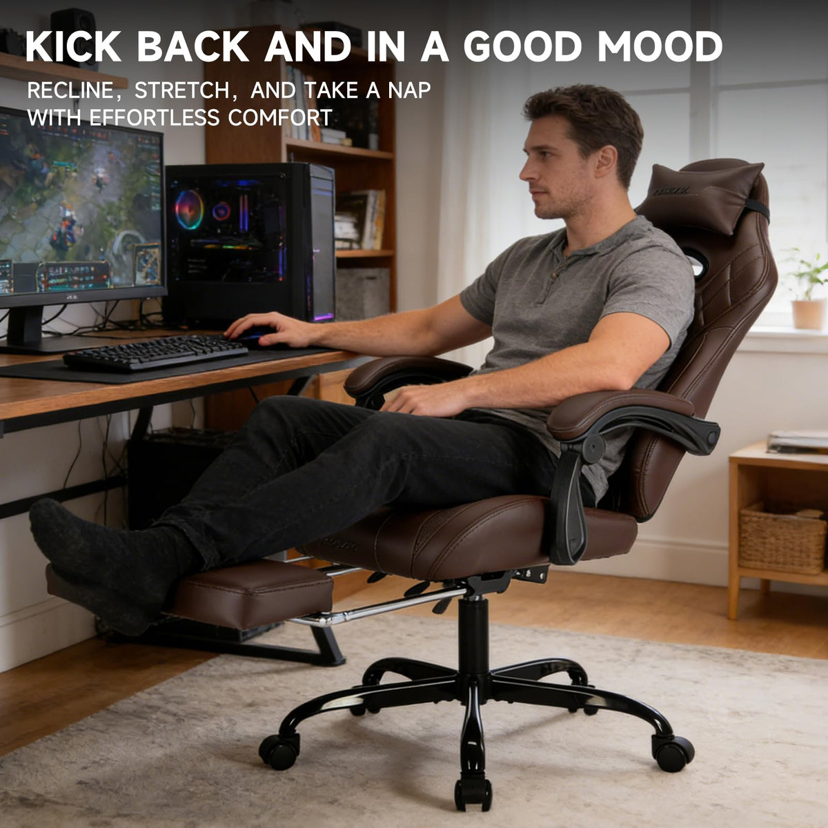 Gaming Chair with Footrest and Massage Lumbar Support Y99058