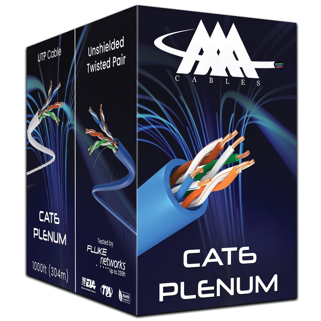 CAT6 Plenum Ethernet Cable 1000ft UTP 23AWG Blue Y1201
