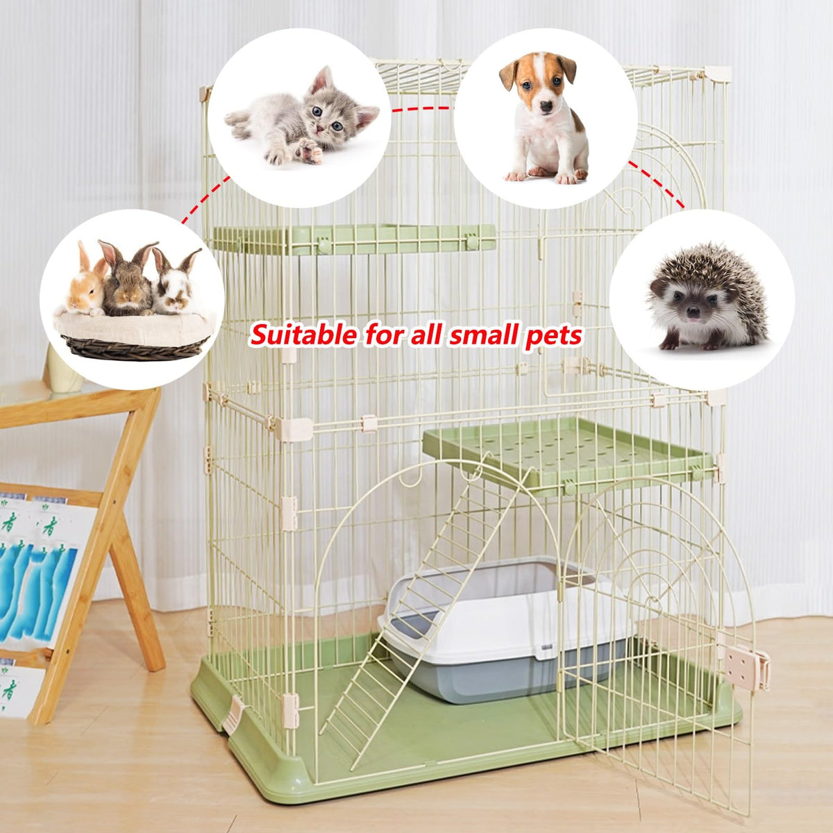 3/4-Tier Cat Cage Playpen with Hammock J606449