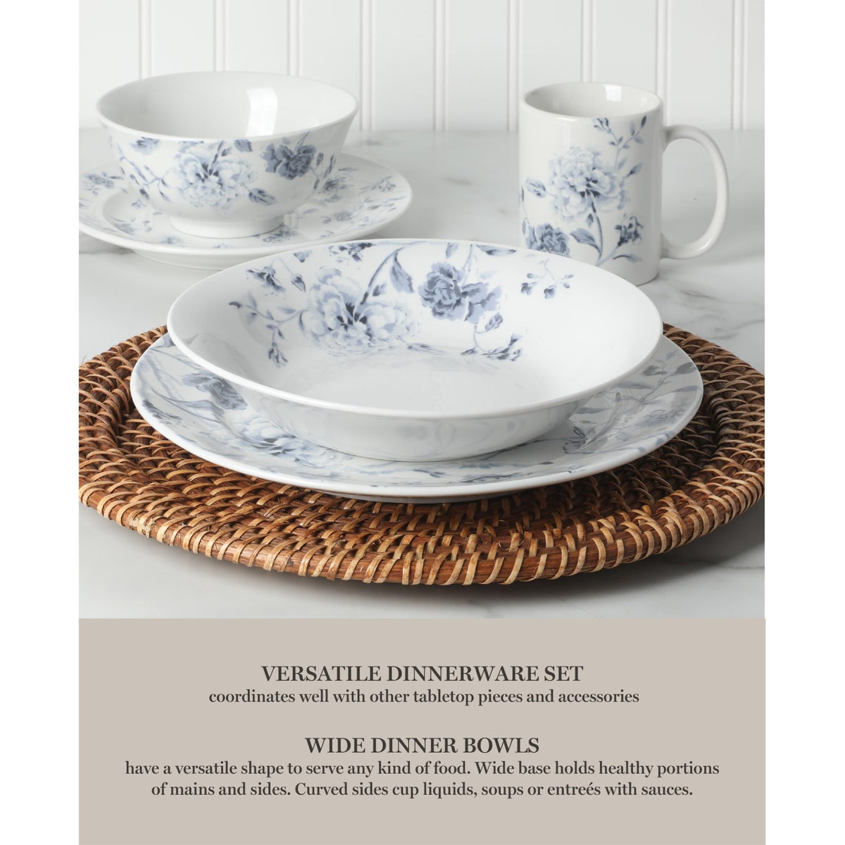 30 Piece Blue Floral Porcelain Dinnerware Set B104846