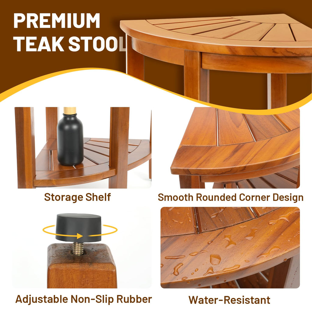 18" Teak Corner Shower Bench with Shelf O669