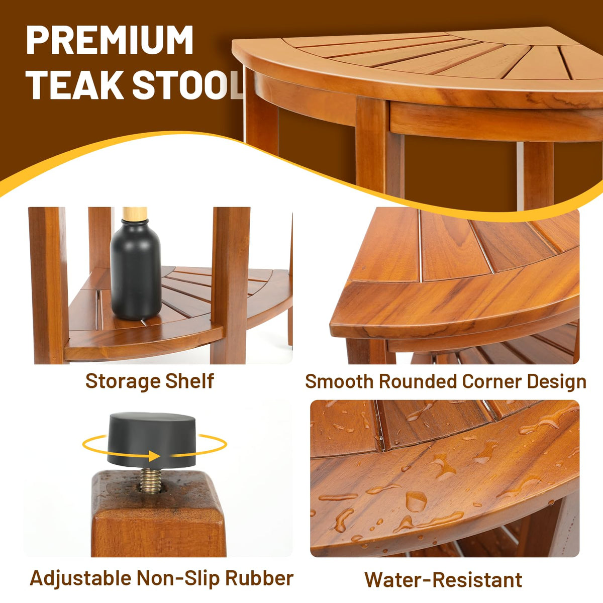 18" Teak Corner Shower Bench with Shelf O669