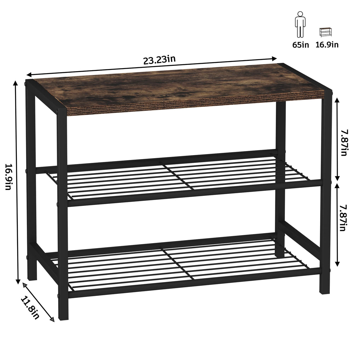3-Tier Narrow Shoe Rack with Metal Shelves C31767