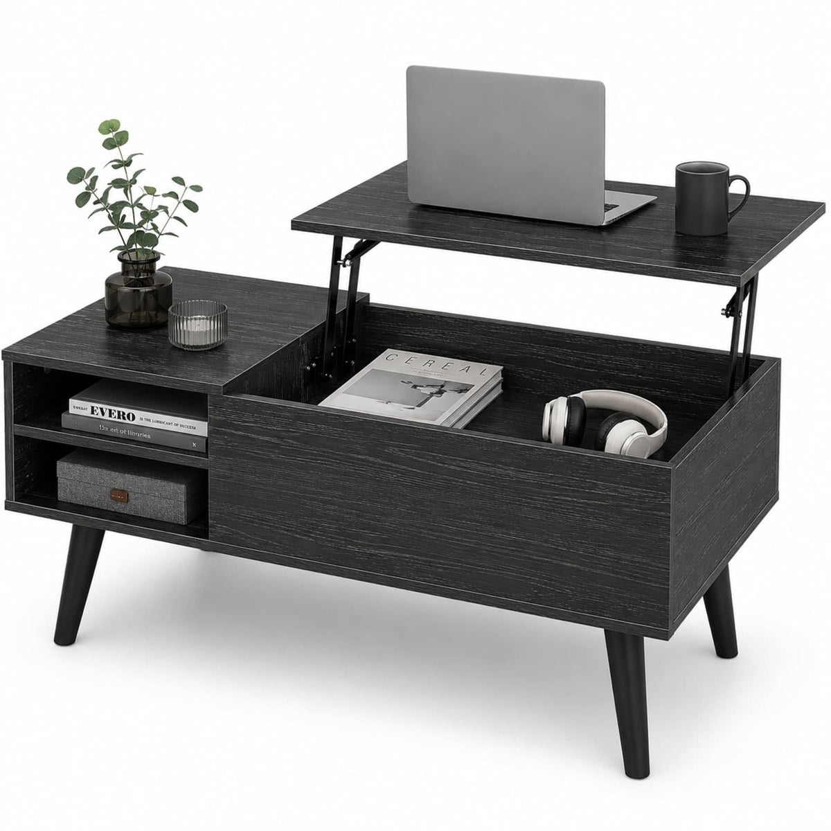 Lift Top Coffee Table with Hidden Storage, Black Q277