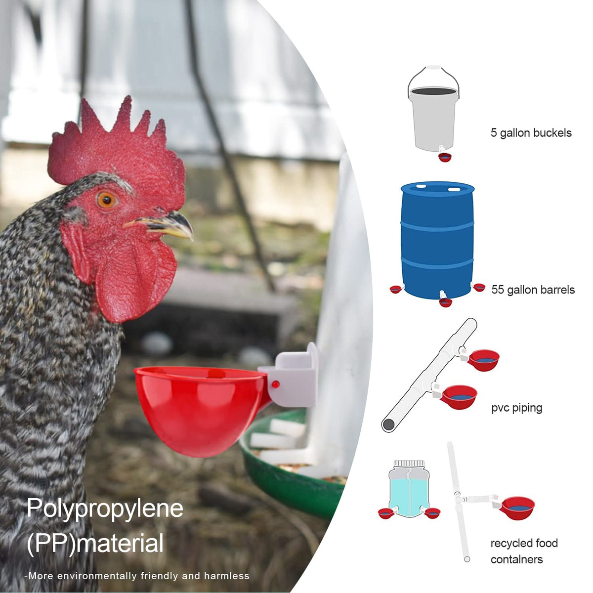 8 Packs Chicken Waterer Cups with Mounting Hole Opener S1673