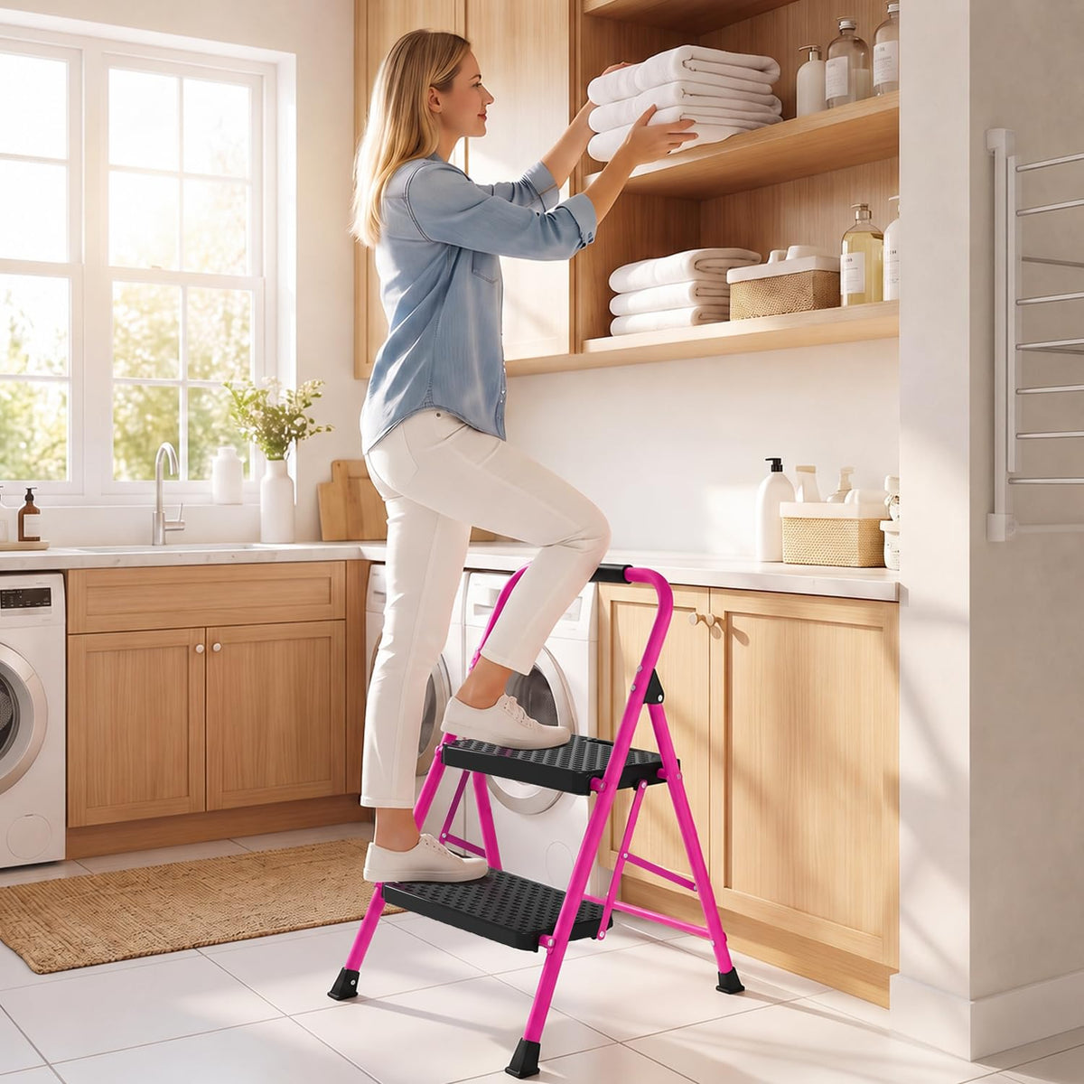 Pink Foldable 2 Step Ladder H8032