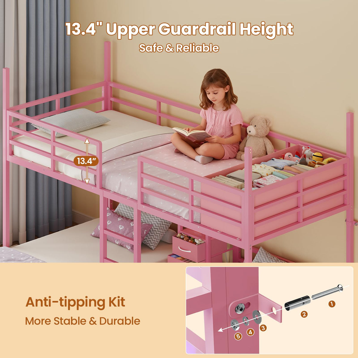 Triple Bunk Bed Twin Over Twin with Storage V36851