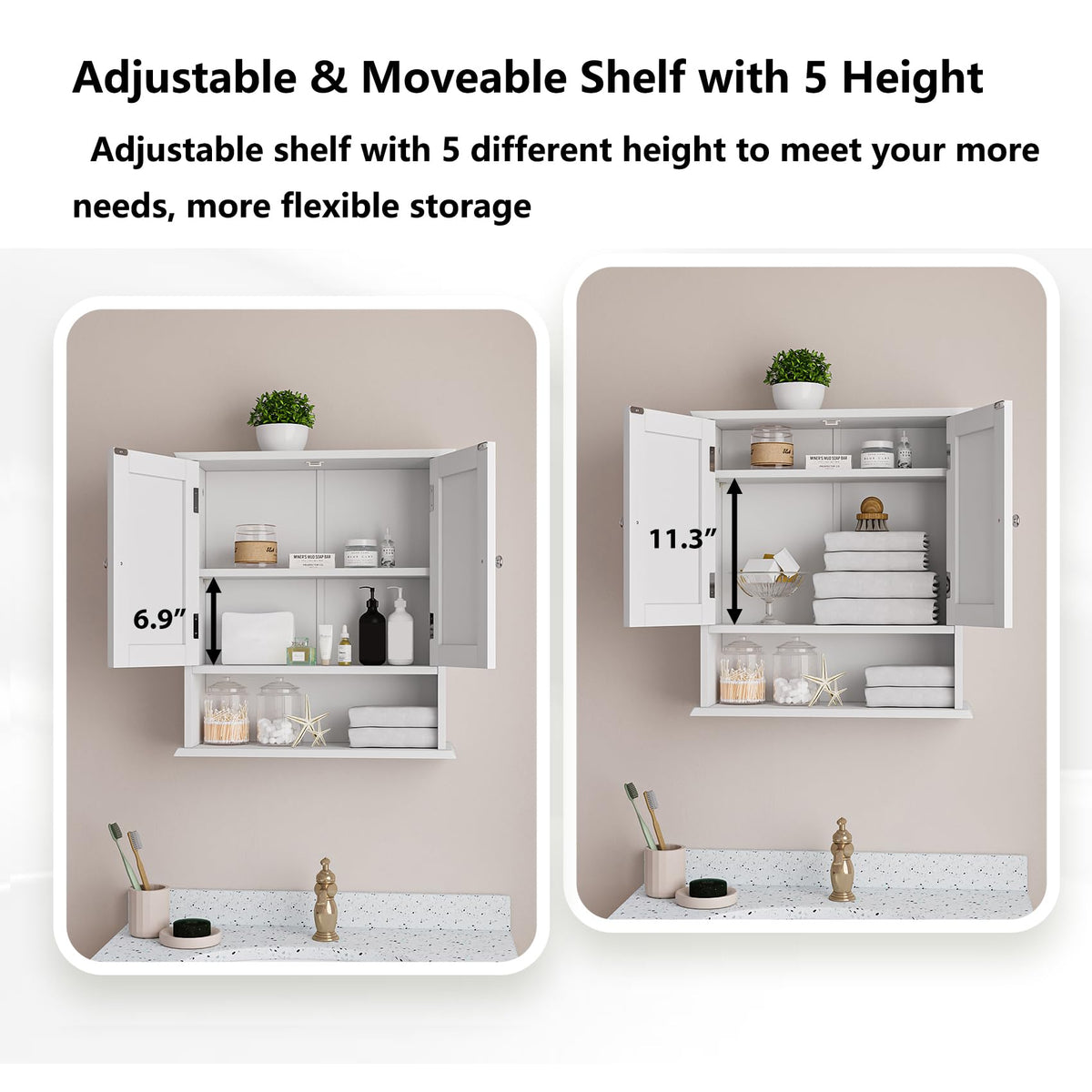 Wall Mount Bathroom Cabinet with 2 Doors and Open Shelf Y7479