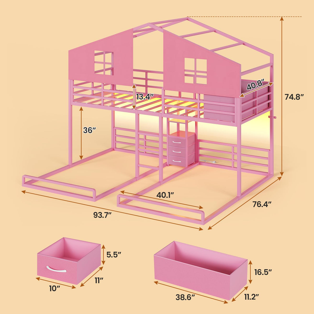 Triple Bunk Bed Twin Over Twin with Storage V36851