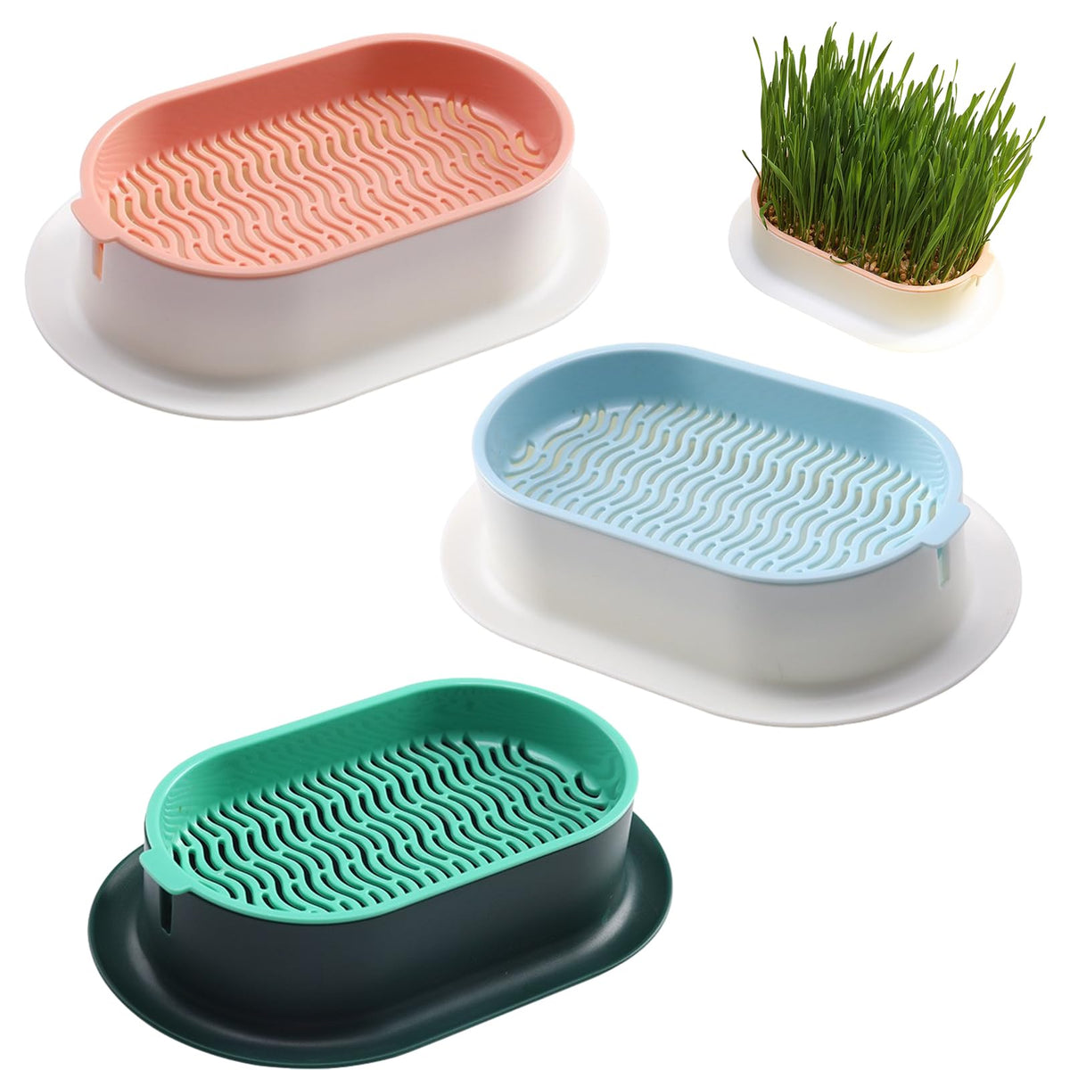 Cat Grass Planter, Hydroponic Trays, Soil-Free Planter (3PCS) V536