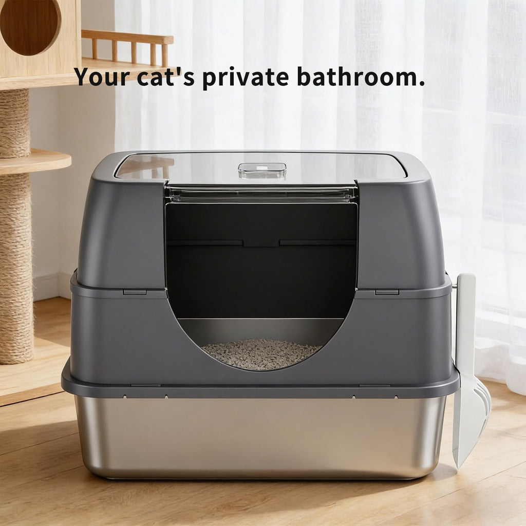 Enclosed Cat Litter Box with Stainless Steel Litter Tray D549