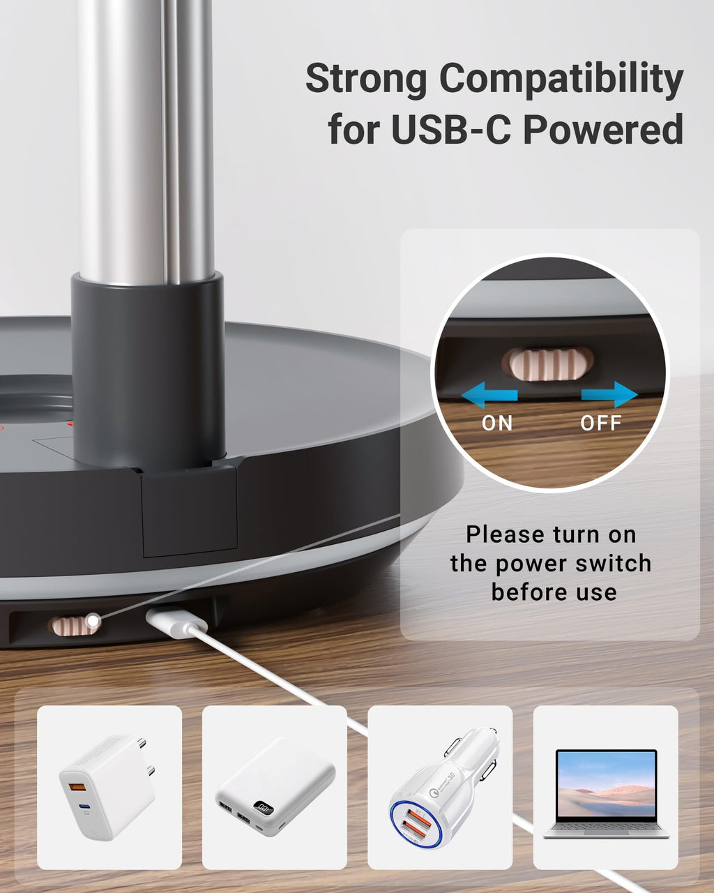 10" Portable Oscillating Fan with 10000mAh Rechargeable Battery B438