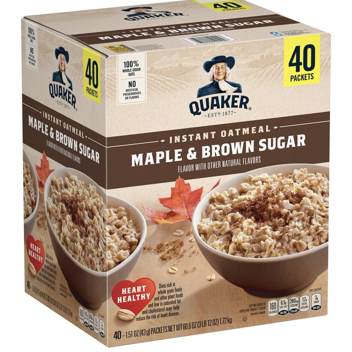 Instant Oatmeal Maple Brown Sugar 1.51 oz 40 Count E94136