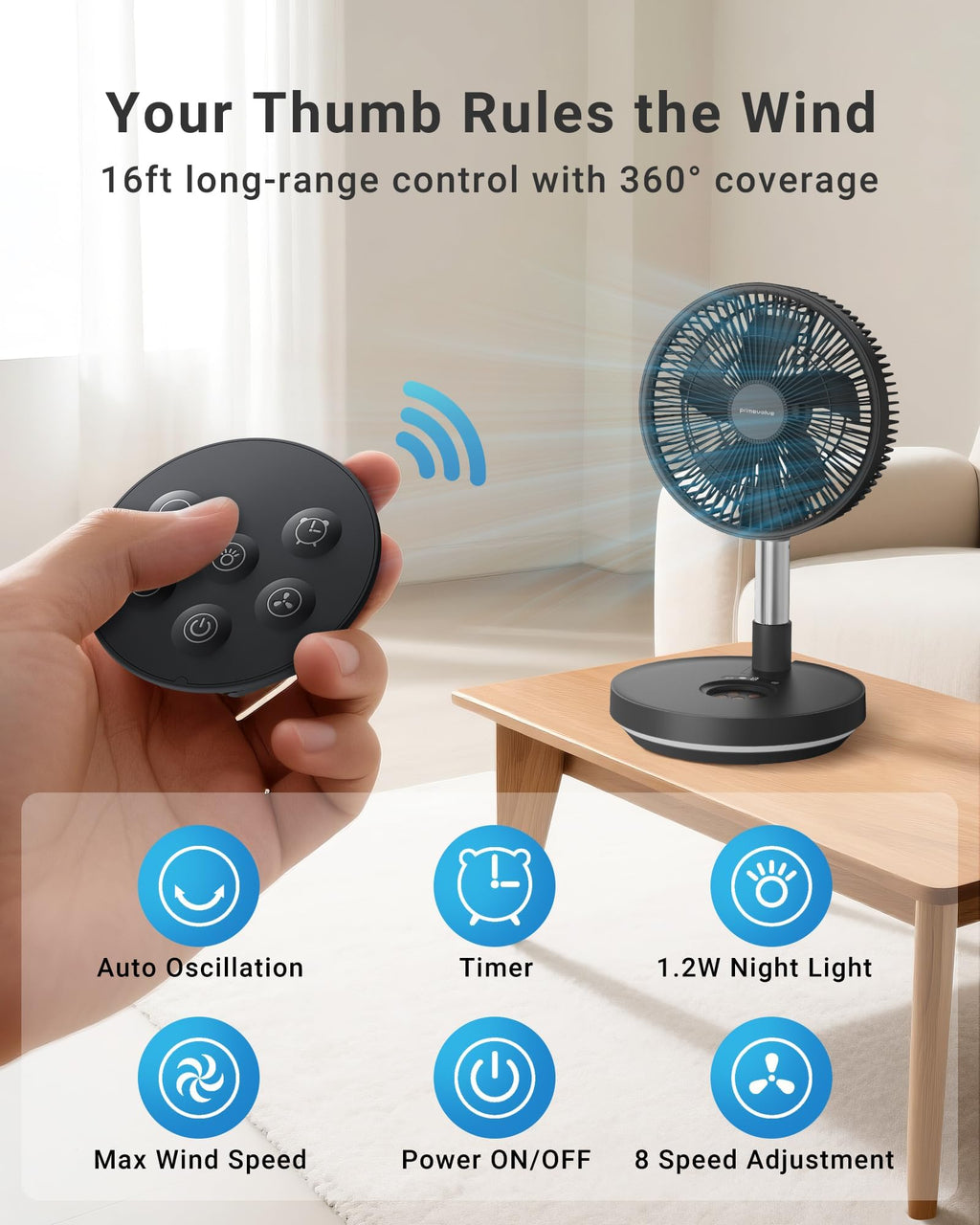 10" Portable Oscillating Fan with 10000mAh Rechargeable Battery B438