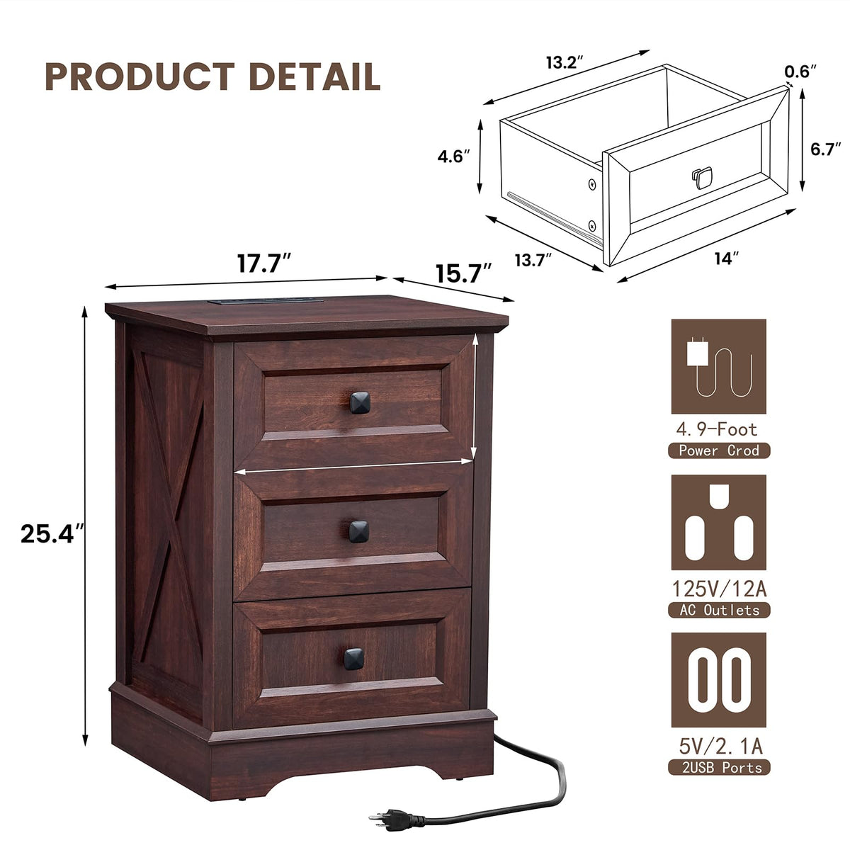 3 Drawers Dresser with Charging Station C6430