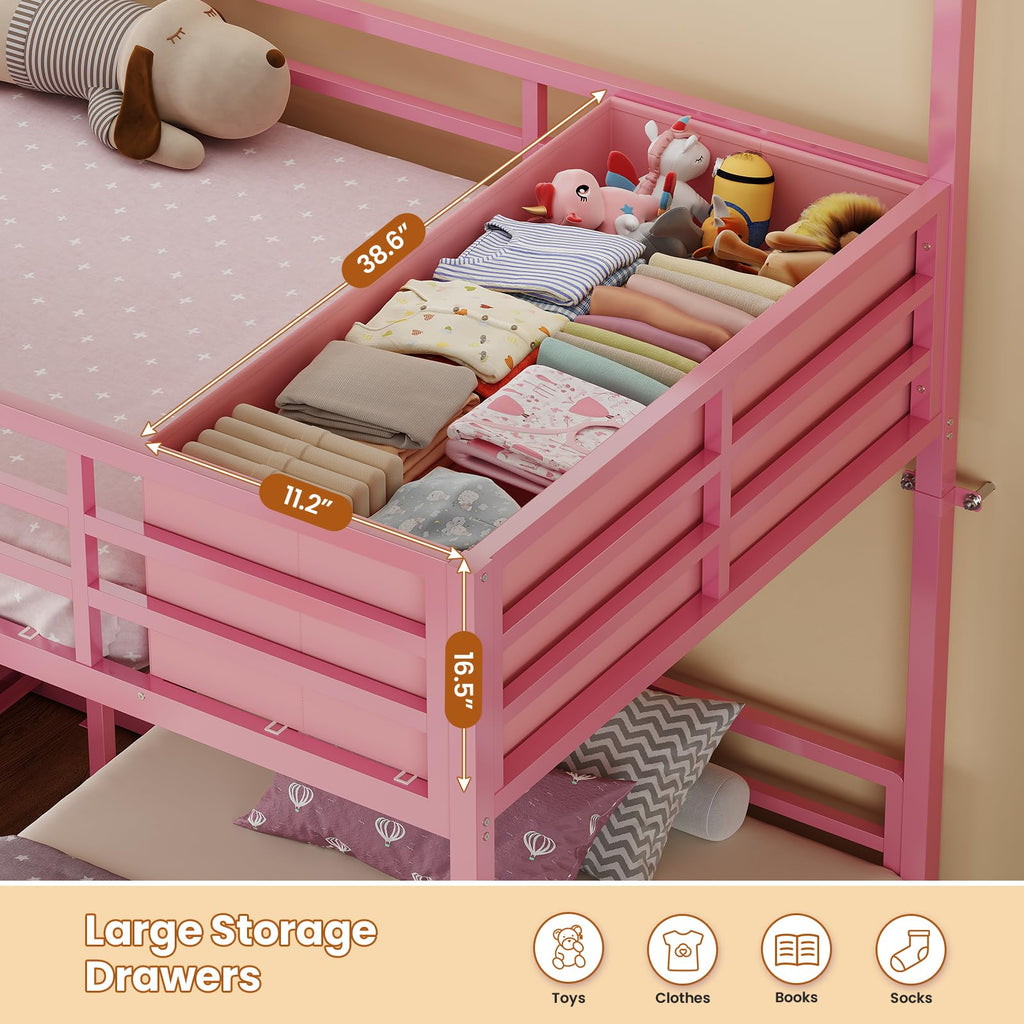 Triple Bunk Bed Twin Over Twin with Storage V36851