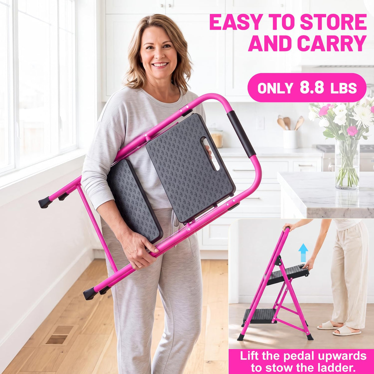Pink Foldable 2 Step Ladder H8032