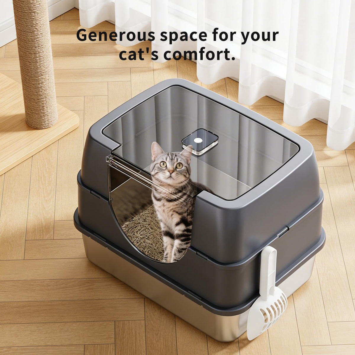 Enclosed Cat Litter Box with Stainless Steel Litter Tray D549