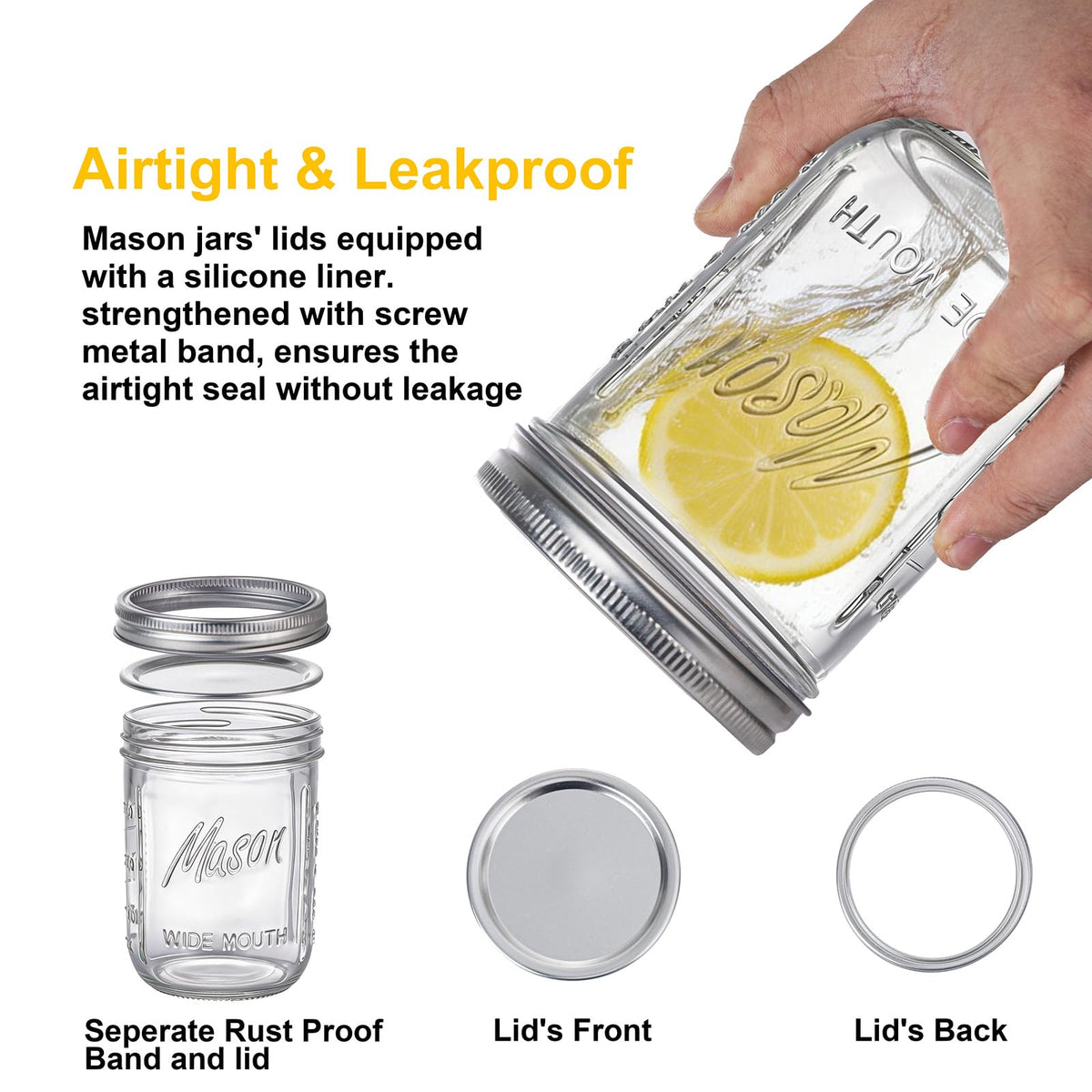 12 Pack 16 oz Wide Mouth Glass Mason Jars with Lids C86876