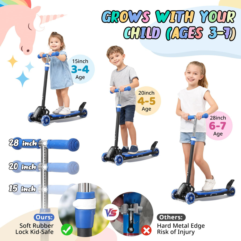 3 Wheel Kids Kick Scooter with Light-Up Wheels and Adjustable Handlebar C3311