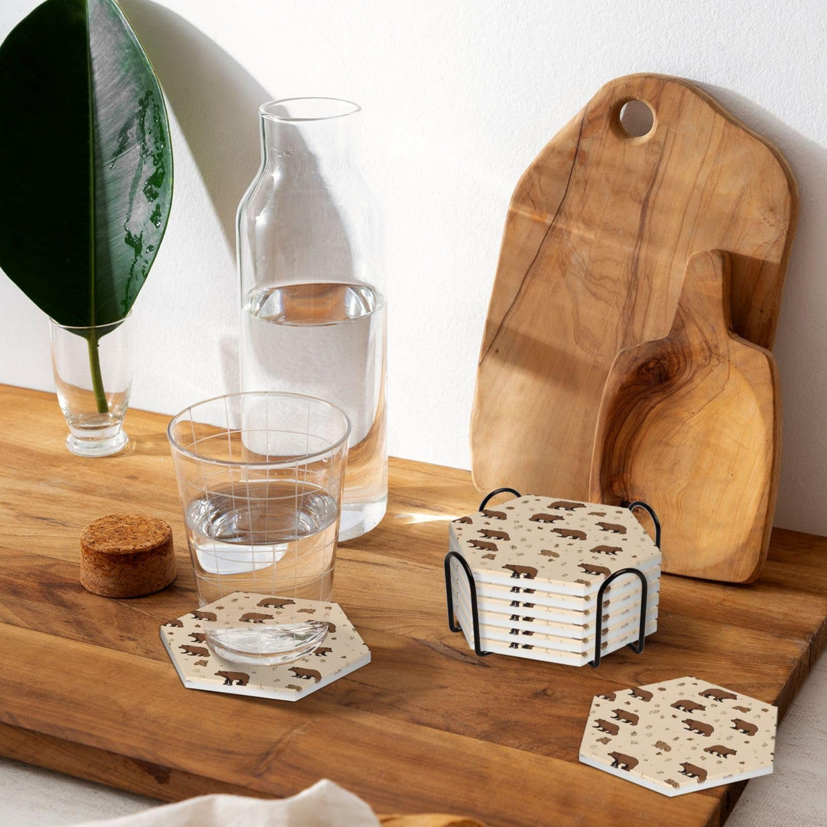 6 Piece Hexagonal Ceramic Coasters with Cork Backing B7709